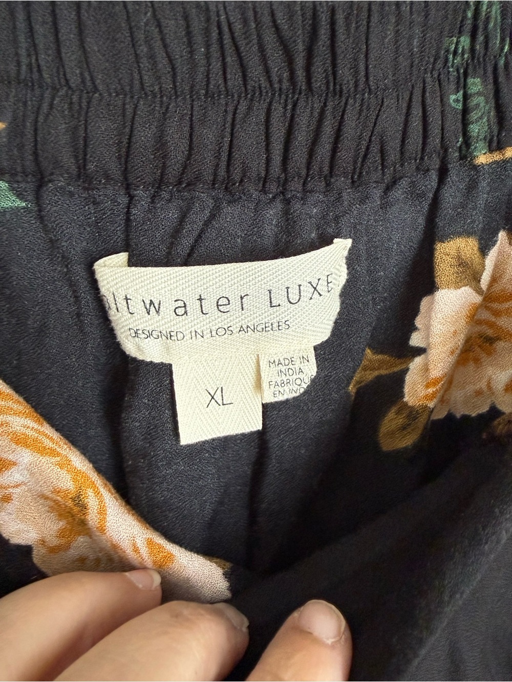 saltwater LUXE Black Maxi Skirt with Yellow and Coral Floral Print Sz XL - Picture 4 of 4